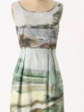 Anthropologie Sleeveless Mint and Cream Watercolor Midi Dress